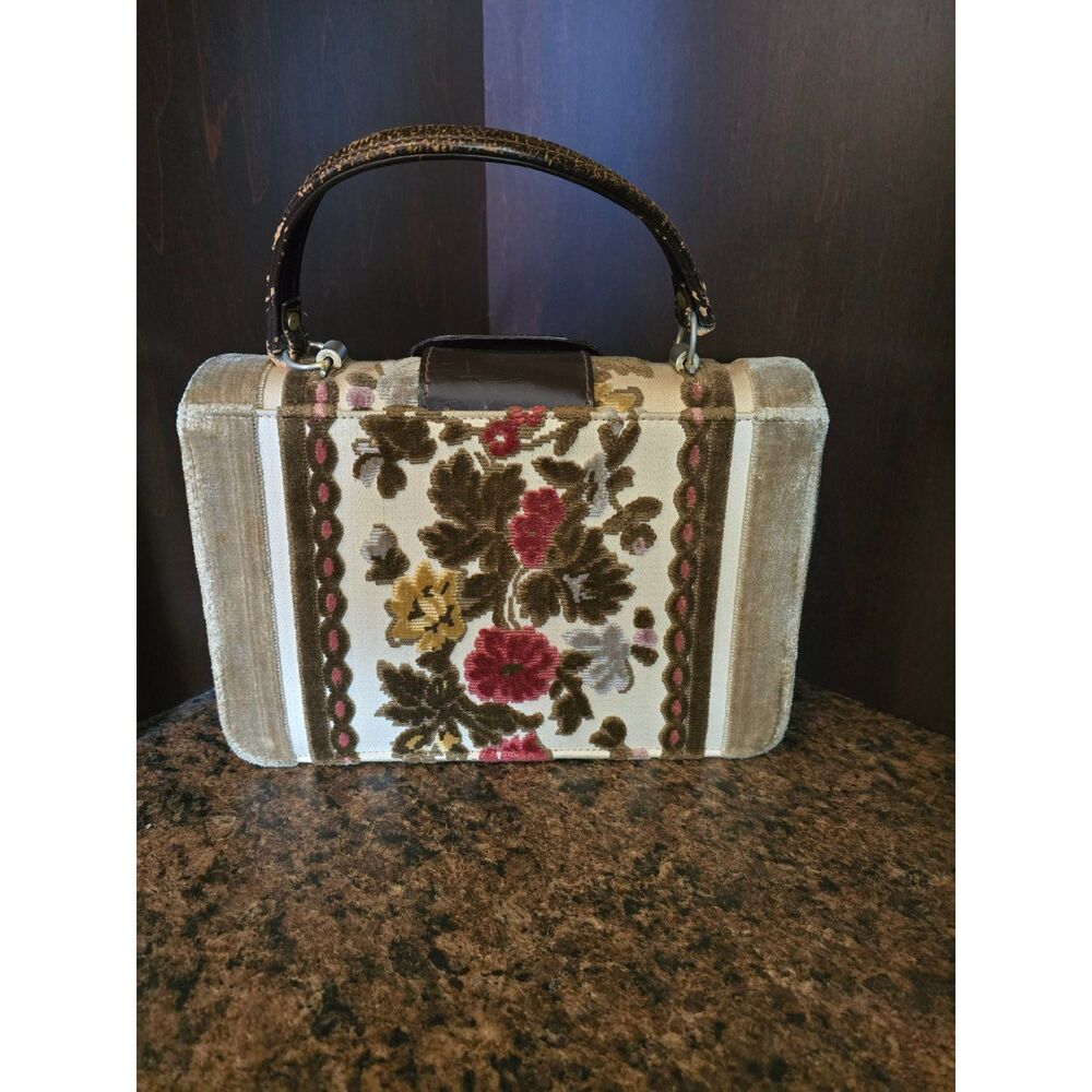 Vintage Areitio Spain Floral Print Jacquard  Fabric Baguette bag (1950s) - Picture 2 of 7